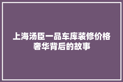 上海汤臣一品车库装修价格奢华背后的故事