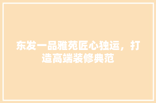 东发一品雅苑匠心独运，打造高端装修典范