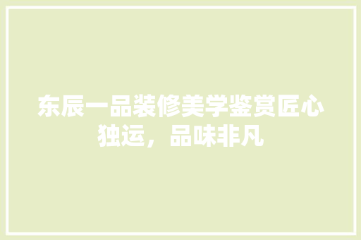 东辰一品装修美学鉴赏匠心独运，品味非凡