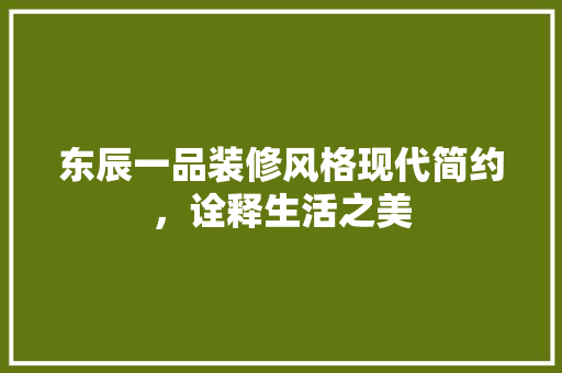 东辰一品装修风格现代简约，诠释生活之美