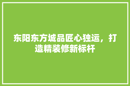 东阳东方城品匠心独运，打造精装修新标杆