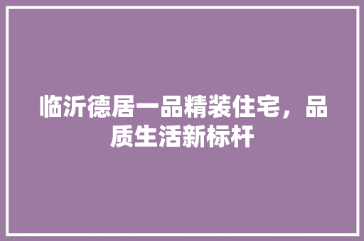 临沂德居一品精装住宅，品质生活新标杆
