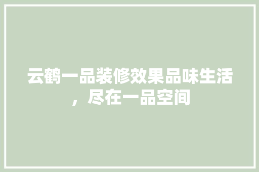 云鹤一品装修效果品味生活，尽在一品空间