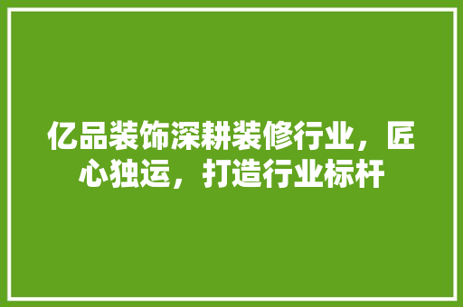 亿品装饰深耕装修行业，匠心独运，打造行业标杆
