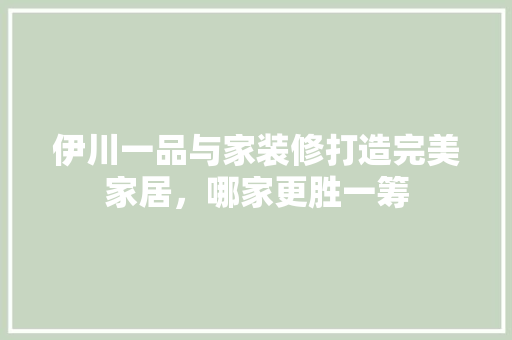 伊川一品与家装修打造完美家居，哪家更胜一筹